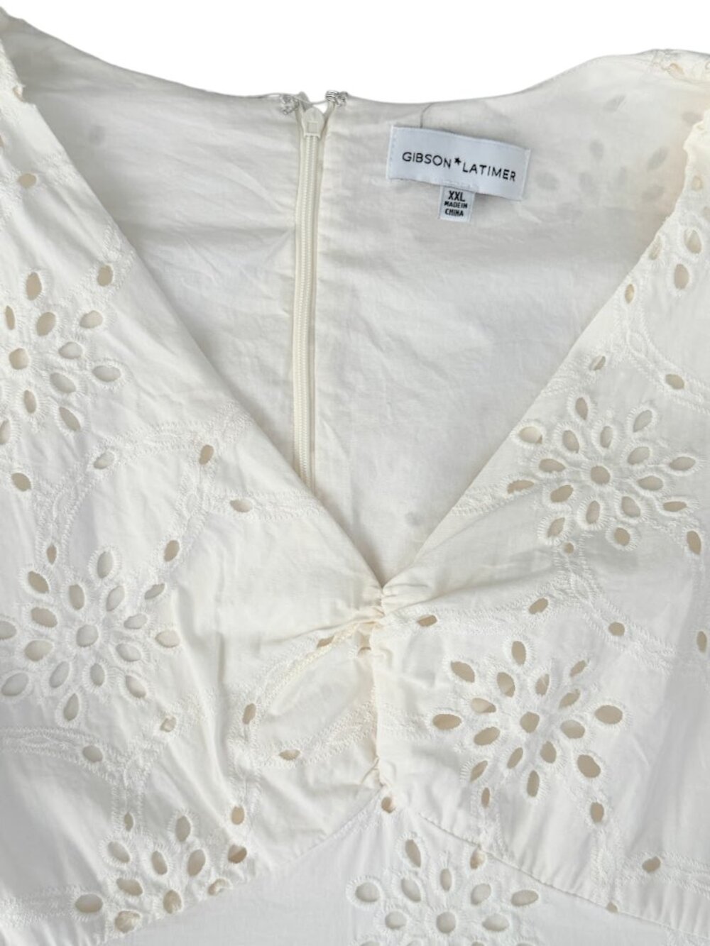 Gibson Latimer Eyelet Cotton Hi Low Dress Cream XXL Coastal Cottagecore - Picture 4 of 8